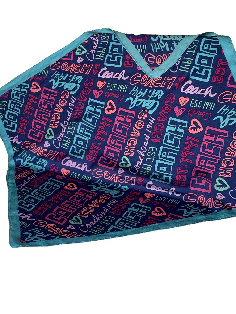 Coach 100% Silk Vintage Y2K Square Bandana Neck Scarf Multi Color Graffiti 20x20